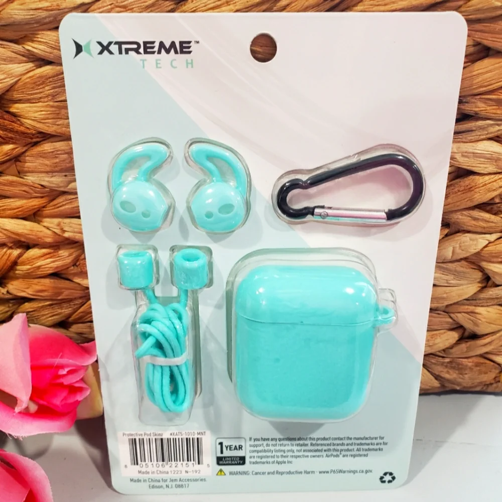 NEW!!! Xtreme Tech Pod Skinz for AirPods Gen 1 & 2 (Teal) 4 piece kit